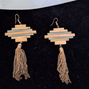 Tye Wood and Tube Bar Dangle Drop Women's Earrings Fringy Earthy Southwestern